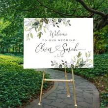 1 Stück elegantes, individuell gestaltetes Hochzeits-Willkommensschild, mit Namen und Datum personalisiert, für Hochzeiten, Jahrestage und besondere Anlässe, Gartenhochzeit Accessoires, Hochzeitsdekoration, Kunstaktivitäten für Kinder