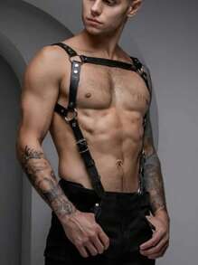 1pc PU Leather Gothic Style Men's Sexy Suspender, Body Harness Strap, Chest Front Strap, Bodysuit Accessory