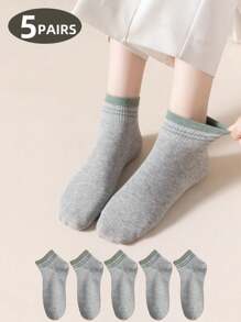 1 Paar/5 Paar graue schlichte, weiche & bequeme, Lässig, einfache Stil Schule Campus Alltags Tragen Damen Kurzsocken, Frühling/Sommer