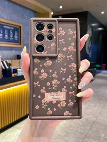 1pc Luxury Minimalist Ditsy Floral Pattern Brown Anti-Scratch Coated Lens Protection Phone Case Compatible With Apple///Redmi/Infinix/Vivo - Brown - View 9
