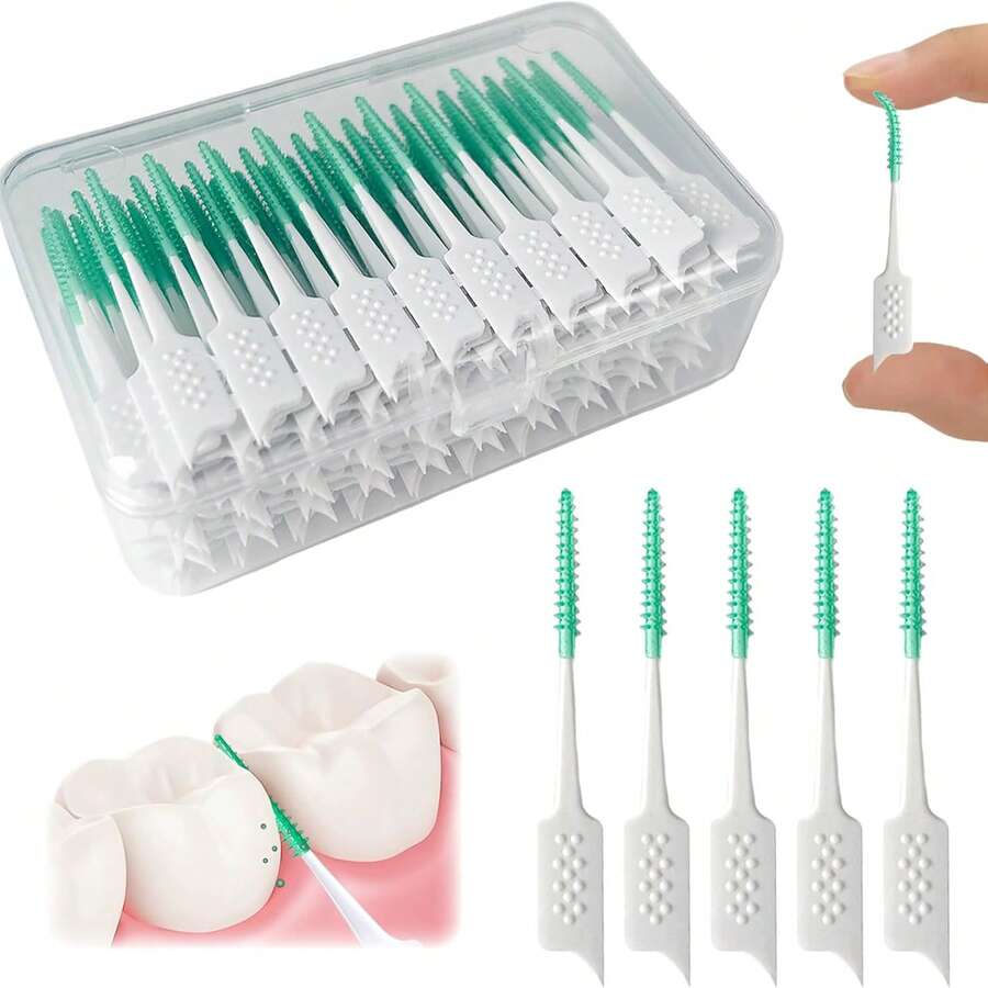 Mini Dental Floss Picks - Soft Silicone Interdental Brush Floss Sticks, Disposable Use Toothpick, Formaldehyde Free Oral Care For Teeth And Gum Health Cleaning