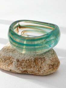 1pc Women's Fashion Bohemian Geometric Asymmetrical Open Jade Green Resin Bracelet, Suitable For Daily Wear, Work, Dates, Gatherings