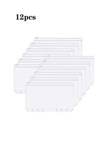 30/15/12pcs Adhesive Pocket A6 Clear Loose Leaf Odorless Waterproof 6 Hole Zipper Bags, Ticket/Cash Holder Pouch,Back To School,School Supplies