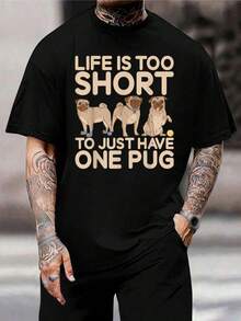 Camiseta divertida de perro Pug - Camiseta de manga corta negra para hombre y mujer - Ropa para mascotas linda - Camiseta gráfica novedosa con Pug - La vida es demasiado corta para solo un Pug - Negro - Ver 1