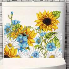 1pc Sunflower & Butterfly Removable Reusable Sticker, Fresh Natural Style, Full Of Vitality, Suitable For Decorating Bathroom Toilet, Can Add Warm And Lively Atmosphere To Monotonous Bathroom Space, Enhance Bathroom Aesthetics.