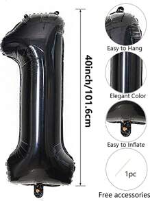 40 pulgadas Globos de aluminio jumbo negros con números del 0 al 9, decoraciones de fiesta reutilizables con 1 accesorio de globo gratis, adecuado para cumpleaños, aniversarios, ocasiones especiales, decoración de fiesta, decoración de habitación, accesorio de fotografía
