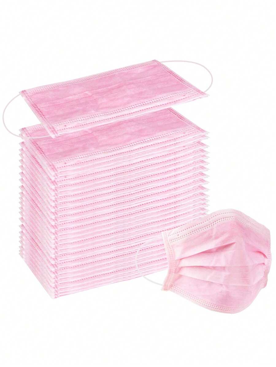 50 szt. różowych jednorazowych maseczek na twarz, wielokrotnego użytku różowe maseczki – niemedyczne, ASTM poziom 1 i ochrona pracy, dwuwarstwowa maska ochronna