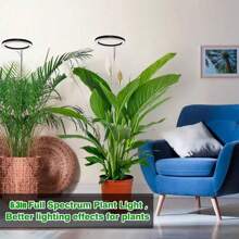 1pc Angel Ring Full Spectrum Plant Growth Lamp With Floor Stand, USB Timing Dimming, 10-Level Cycle Dimming , For Succulent Bonsai Plant Light Supplement, Indoor Seedling Lamp, Vegetable Greenhouse And Hydroponic Lamp