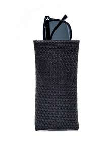 1pc PVC Woven Straw Leather Glasses Pouch - Portable Squeeze Top Leather Glasses Bag Anti-Scratch Eyeglass Case - Multicolor - View 17