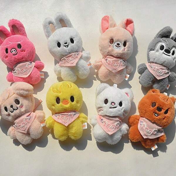 Juego de regalos de fans de SKZ KPOP Stray STAY, para la Quinta reunión de fans, que incluye: Bufanda de agua, llavero de muñeca de peluche, muñeca de peluche con diseño de niña, colgante de bolso con corazón, muñecas de peluche pequeñas, juguetes de peluche como regalos de cumpleaños y San Valentín