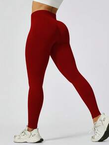 NcmRyu 1pc Women's Seamless High Waist Tummy Control Butt Lifting Outdoor Sports Leggings - Red - View 6