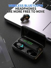 New F9 Bluetooth Earphones, 9D Stereo Sound, Deep Bass, Sports Earphones, Hands-Free Touch Control, TWS Wireless Earbuds, Bluetooth 5.3 Earphones, In-Ear Wireless Earphones With Microphone, 600mAh Battery Capacity - Black - View 5