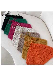 Cropped Crochet Summer 2024 Top Knitted Halter Beach Fashion Carnival Neon - Lá cờ xanh - Xem 9