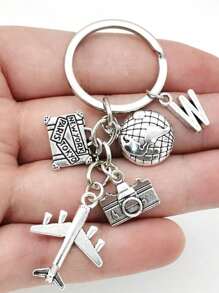 26 Letters Unisex Airplane Alloy Keychain, Street Fashion Airplane, Globe, Camera Metal Keychain Accessories, Best Friend Travel Accessories Pendant Gifts, Fashion Keychains, Car Keychains, Interesting Keychains, Men's Accessories, Women's Accessories, Ideal Holiday Gifts For Travel Enthusiasts, Suitable For Daily Wear, Mobile Phones, Backpacks, Fashion Pendant Accessories, Holiday Gifts, Birthday Gifts, Father's Day Gifts School Cartoon