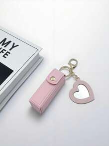 4pcs/Set Lipstick Holder With Heart-Shaped Mirror, Useful For Women Makeup, Key Chain. Heart-Shaped Mirror Decorated Lipstick Case, Multi-Color Women Makeup Bag, Heart-Shaped And Bag Decor Fashion Keychain Pendant, Wallet, Purse, Bag Accessories, Storage Pouch