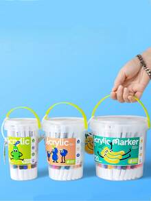 12Pcs/24Pcs/36Pcs/48Pcs/72Pcs/80Pcs/100Pcs/120Pcs Soft Tip Acrylic Markers In A Bucket - Perfect For Painting On Stone, Glass, Wood, Fabric - Great For Easter Eggs, Christmas Cards, Journaling And Doodling, Fantasy Themes - Multicolor - View 12