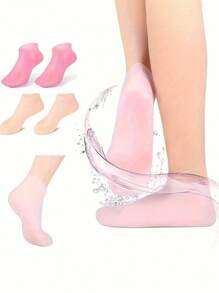 Soothing Moisturizing Silicone Socks,Silicone Skin Care Footmuffs Moisturizing Foot Socks Anti-Cracking Softening Callus Cuticle Foot Cover Foot Mask Massage Moisturizing Foot Care Socks,Highly Absorbent Stretch Stockings, Reusable Aloe Vera Socks, Overnight Spa Socks, Non-Slip Gel High Heels (For Men And Women With Dry Skin, Rough Feet), Home Foot Care, To Use With Your Favorite Lotions And Creams(Random Color)