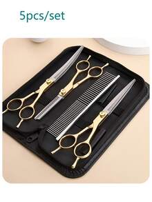 7" Professional Stainless Steel Pet Grooming Scissors Set, Includes Thinning, Curved And Straight Scissors, Gold Color, Ambidextrous, For Dog, Rabbit And Small Pet Hair Trimming - Multicolor - View 10