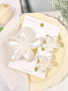 Bộ 3 kẹp tóc kem lấp lánh trong suốt bóng với nhiều kích cỡ khác nhau, thiết kế hoa cúc, hoàn hảo cho kỳ nghỉ ở bãi biển, kẹp tóc mái mùa xuân và mùa hè/tóc bay, kẹp tóc hình móng vuốt, kẹp tóc kẹp tóc, kẹp tóc cầm tay, phụ kiện tóc thường ngày mùa thu đông cho phụ nữ - Màu be trong suốt - Xem 4