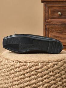 WHDXY 1 双女士方头平底鞋，柔软皮革办公鞋，百搭，休闲，乐福鞋风格，一脚蹬，软底，仙女风格平底鞋，通勤鞋 - 黑色 - 查看 7