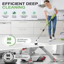 2025 Electric Rotary Scrubber, Rechargeable Cleaning Brush, Shower Scrubber With 9 Brush Heads, 2H Power 2-Speed, Adjustable Extended Handle, IPX7 Waterproof For Tubs Tile Floors Cars, White Easter Gift