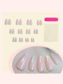 24 buc unghii unghii acrilice unghii de vară formă de migdale unghii de presare multicolore, unghii cu vârf francez macaron, design lucios cu strat superior unghii false stil simplu și drăguț, vârfuri de unghii acoperire completă, consumabile pentru unghii, utilizare zilnică
