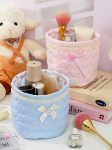 A Blue Round Storage Basket, Quilted Storage Bag, Cute Storage Basket, Home Goodies, Desktop Storage Basket, Sundries Storage Basket, Bag