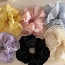 6pcs Women Multi-Color Fresh Lace Double Layer Ruffle Scrunchies, Suitable For Everyday Use