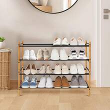 Expandable Shoe Rack, 44 Pairs Stackable Small Shoe Rack, Metal Adjustable Shoes Organizer For Closet, Entryway, Hallway, Garage, Front Door, Shoes Shelves, Black 10 Tier - Bamboo/Black - View 8