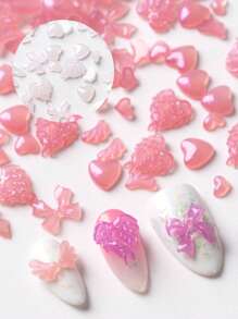 50pcs/100pcs Color-Changing Nail Decorations,Cute Hearts,Angel Wings,Bow Nail Decorations,Outdoor Color-Changing Nail Diy Accessories Nail Charms