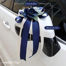 2pcs Wedding Celebration Flower Car Rearview Mirror Decor, Handle Bow Decor, Retro Luxury Wedding Chair Back Flower Arrangement, Vehicle Decor