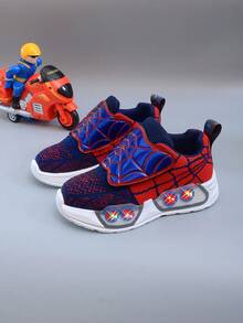 1 双时尚 LED 发光蜘蛛网透气运动鞋，适合男孩和女孩 - 休闲、减震、四季防滑户外跑步和步行鞋 - 紅色 - 查看 3