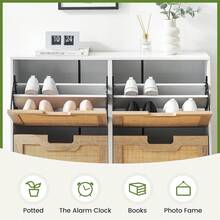 Narrow Shoe Cabinet, Shoe Rack With 4 Flaps, Rattan Shoe Cabinets With Removable Dividers For 16-20 Pairs Of Shoes, Space-Saving, Dustproof, For The Entrance, Hallway 100x24x88cm - 白色 - 查看 3