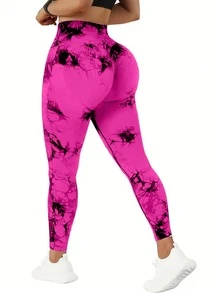 5-Pack High Waist Tummy Control Yoga Pants For Women, Summer Tie.Dye Fitness Leggings, Stretchy Running Peach Lift Workout Tights,Assorted Colors - Chocolate Peacock Blue Old Style Green Old Style Gray Rose Red - Xem 3