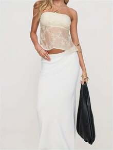 Women Crop Tube Tops Summer See-Through Mesh Off-Shoulder Bandeau Tbackless Shirts For Streetwear - Yellow - View 5