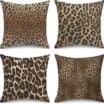 4 fundas de cojín decorativas con estampado de leopardo, estilo africano, adecuadas para la decoración del hogar, sofá y muebles de la habitación, diseño de una sola cara, sin incluir el relleno del cojín.