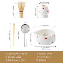 5pcs Gift Box Japanese Matcha Whisk Set, Cute Pattern Matcha Kit Includes Matcha Bowl With Spout, Bamboo Matcha Whisk And Scoop, Whisk Holder And Sifter, Gift Card, Perfect For Mother's Day Birthday Gift (Heart/Bow/Mashroom) Back To School - Multicolor - View 3