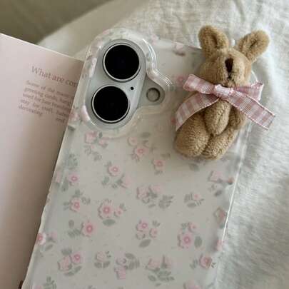 Joivida 1 件青春可爱女孩花卉白色经典全覆盖软手机壳 + 立体粉色格子蝴蝶结棕色兔子，适用于 17 Air 16 15 14 13 12 11 Pro Max Plus