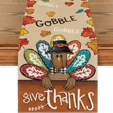 秋季感恩节桌布 - 火鸡秋叶枫叶南瓜图案可水洗可重复使用涤纶饰边，适合家庭聚会、节日餐饮、秋季派对 - 耐用多场景