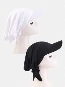 2pcs Women Bandana Hat, Visor Headband Hat, Scarf Bowknot Sun Hat, Suitable For Spring And Summer - Solid Color - View 15