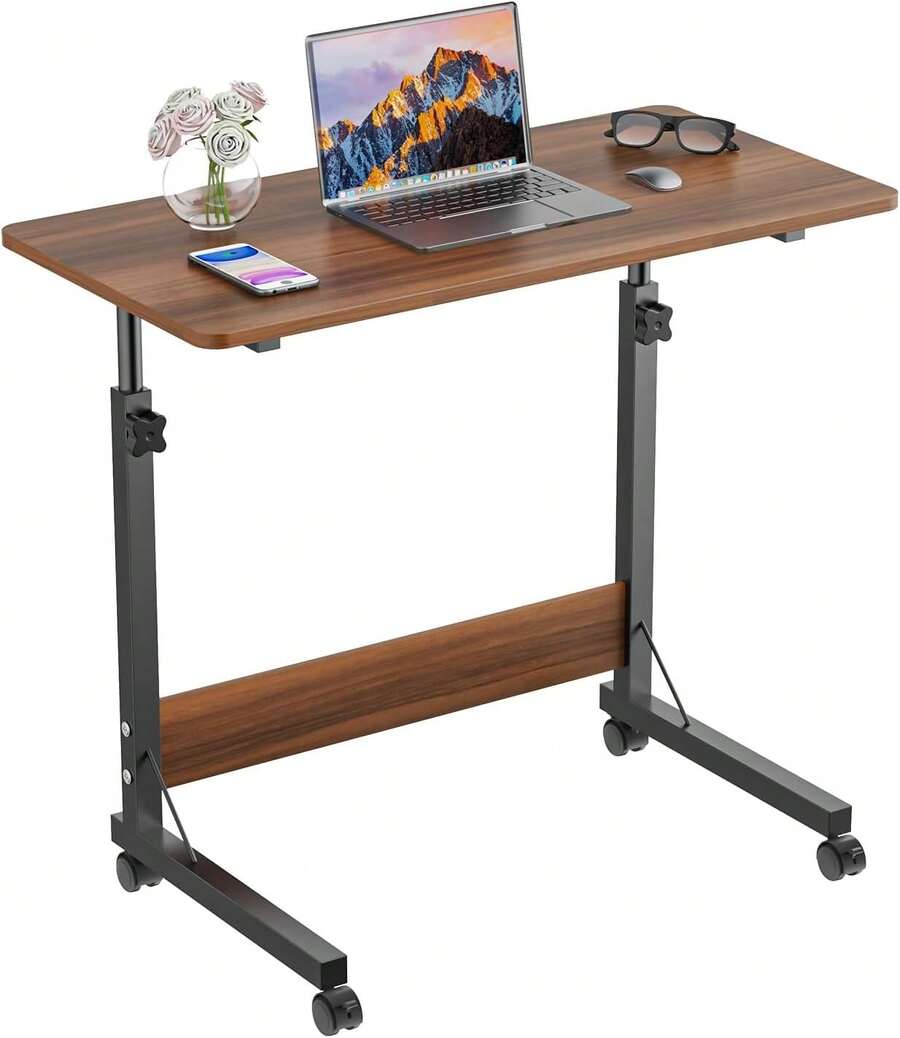 Laptop Table, Height Adjustable, Side Table With Wheels, Standing Desk ...