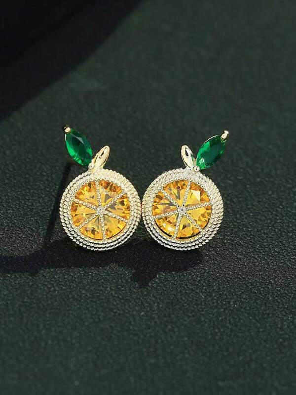 Pendientes de botón con diseño de limón, serie de pendientes de frutas creativas, frescos y versátiles