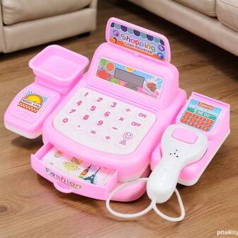 1 Set Girls Party Pretend Play Toy Set, Children Simulation Supermarket Cash Register Toy, Mini Cashier Machine, Role Play & Parent-Child Interaction Birthday Gift