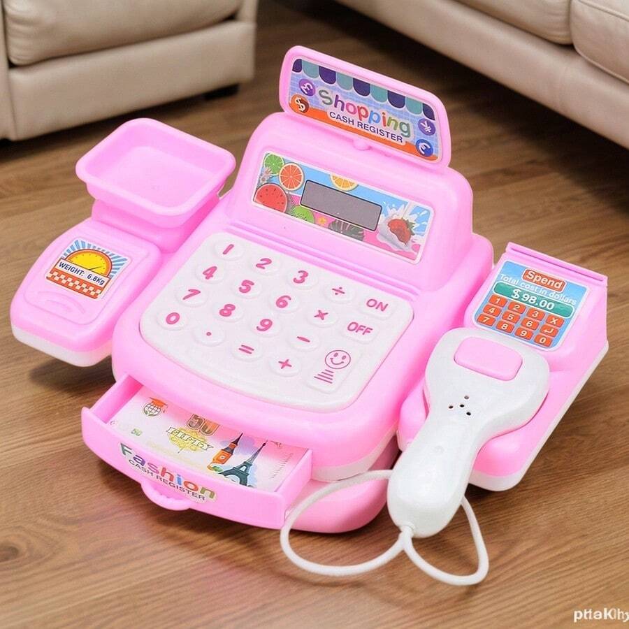 1 Set Girls Party Pretend Play Toy Set, Children Simulation Supermarket Cash Register Toy, Mini Cashier Machine, Role Play & Parent-Child Interaction Birthday Gift