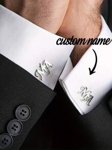 1 Par de gemelos minimalistas con letra mayúscula personalizada,gemelos con placa de nombre personalizada para hombres,gemelos de traje chapados en oro de 18K con diseño personalizado,regalo elegante para novio,regalo del Día del Padre,regalo del Día de San Valentín,regalo de Navidad