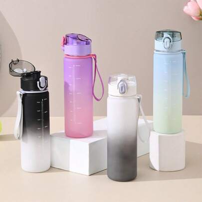 1pc600ml儿童水杯便携手提塑料吸管杯男女生上学渐变色塑料杯学生运动水壶便携太空杯适合学生返校使用