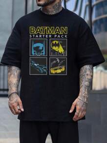 Camiseta de manga corta con estampado de dibujos animados de Batman en colaboración con Warner Bros, de uso informal para hombres en verano