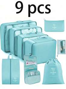 9 pièces Trousse de maquillage pour voyage d'été, organisateur de voyage portable et étanche, sac de toilette multifonction, boîtes de rangement de vêtements grande capacité, accessoires de voyage, sacs de compression gain de place, pochettes étanches. Convient pour sac à cosmétiques, sac de toilette, sac de plage, organisateur de cosmétiques, sac à maquillage, sac de rangement, sac à chaussures, boîte de rangement, fourre-tout, sac de voyage, accessoires de voyage. Excellent cadeau pour les amis, les parents, un anniversaire.