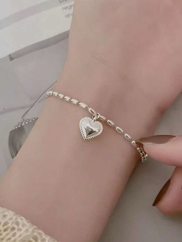 Exquisites Armbandperlen Liebe Retro Sterlingsilber Silberperlen süßes Herz förmiges Freundschaftsschmuckset, passend für Alltagskleidung