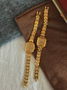 1 Ceas de damă nou cu cadran pătrat auriu, stil casual elegant și simplu, cadran cu scară romană, personalizat la modă, ceas de cuarț pentru femei rezistent la apă până la 30 de metri, potrivit pentru viața de zi cu zi și petreceri în oraș